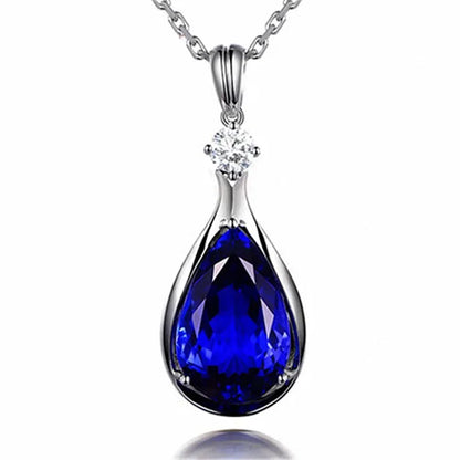 Luxury Necklace for Women, 925 Sterling Silver Jewelry Accessories, Waterdrop Shape Sapphire Zircon Gemstone Pendant, Wedding Party Gift