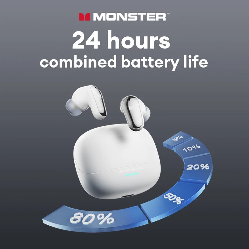 Auriculares inalámbricos Monster MQT52 con Bluetooth 5,4, auriculares para juegos con batería de larga duración, auriculares con sonido estéreo HIFI de modo dual con micrófono