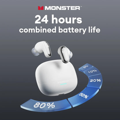 Auriculares inalámbricos Monster MQT52 con Bluetooth 5,4, auriculares para juegos con batería de larga duración, auriculares con sonido estéreo HIFI de modo dual con micrófono
