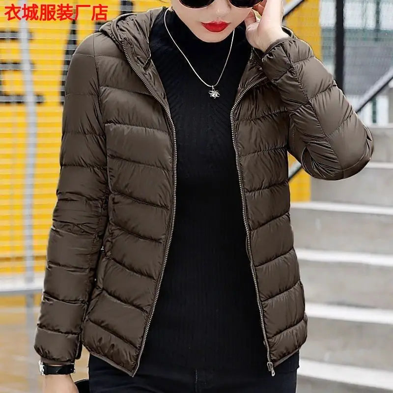 Nueva Chaqueta de Plumón con Capucha para Mujer, Corta, uesa, Cálida, Informal, ra, Estilo Coreano, Diseño Simple