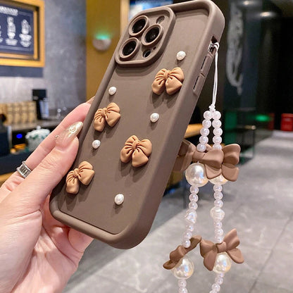 Funda de teléfono de silicona con lazo 3D coreano para iPhone 16 17 Pro 15 14 13 12 11 Pro Max 16E 7 8 Plus con funda suave con cordón