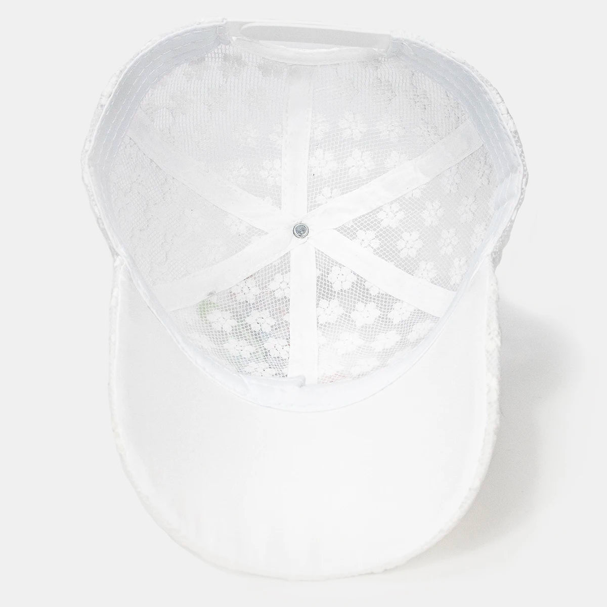 Gorra de béisbol de mujer transpirable ahuecada de encaje sombrero elegante bordado blanco