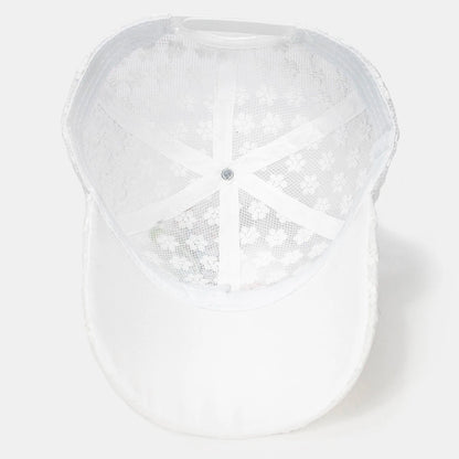 Gorra de béisbol de mujer transpirable ahuecada de encaje sombrero elegante bordado blanco