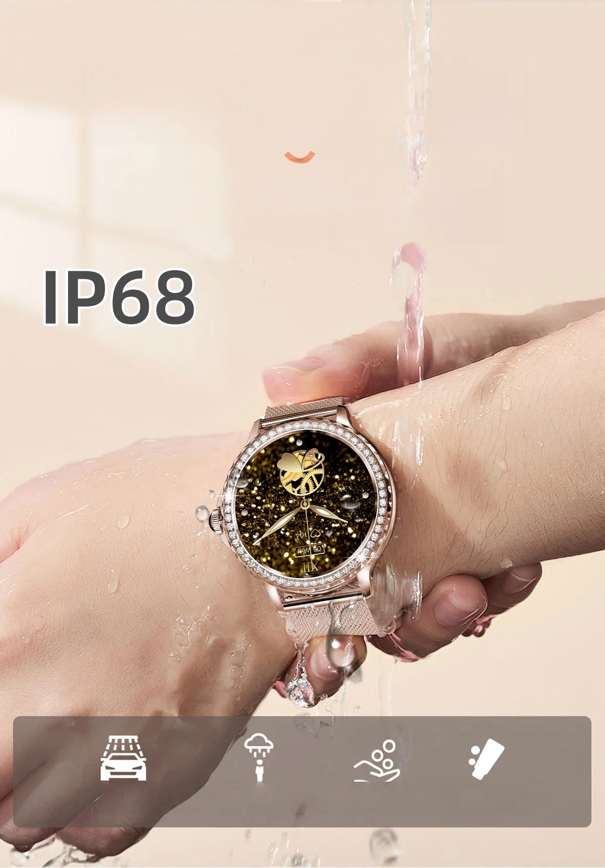 NX19 Fashion Smart Watch for Women Bluetooth Call Smart Sports Bracelet IP68 Diamond Waterproof Watch