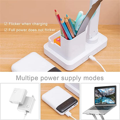 Lámpara de escritorio LED, lámpara de mesa plegable táctil regulable por USB con calendario, reloj de temperatura, luz nocturna para estudio, lámpara de lectura