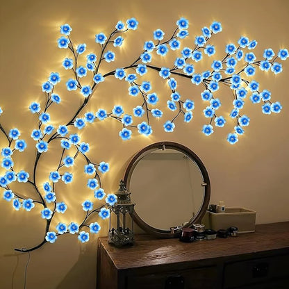 Luces LED de rama montadas en la pared USB, luces de vid de flor de cerezo, 72 LED, 8 modos para decoración navideña interior, paredes, puertas y ventanas