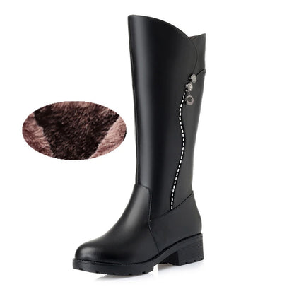 WOIZGIC, botas de piel auténtica para mujer, plataforma de lana para nieve, piel de felpa, cálido invierno, tacón medio con cremallera de talla grande 42 43