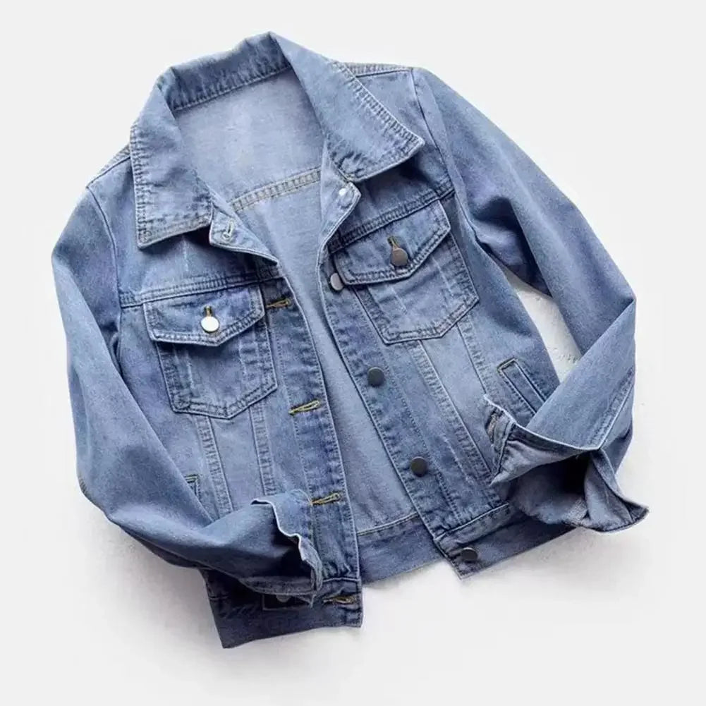 Chaqueta vaquera para mujer, chaqueta con solapa en el pecho y un solo pecho, abrigo corto ajustado de manga larga, chaquetas vaqueras Retro para mujer, prendas de vestir exteriores