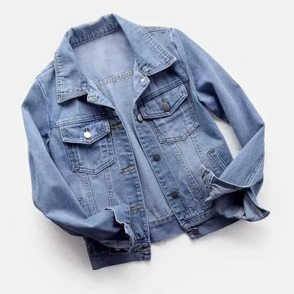 Chaqueta vaquera para mujer, chaqueta con solapa en el pecho y un solo pecho, abrigo corto ajustado de manga larga, chaquetas vaqueras Retro para mujer, prendas de vestir exteriores