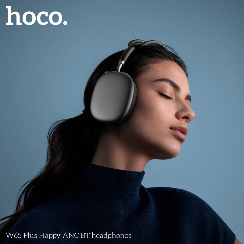 HOCO W65 Plus ANC auriculares Bluetooth con reducción de ruido sobre la oreja auriculares inalámbricos grandes sonidos de alta fidelidad auriculares deportivos con botón