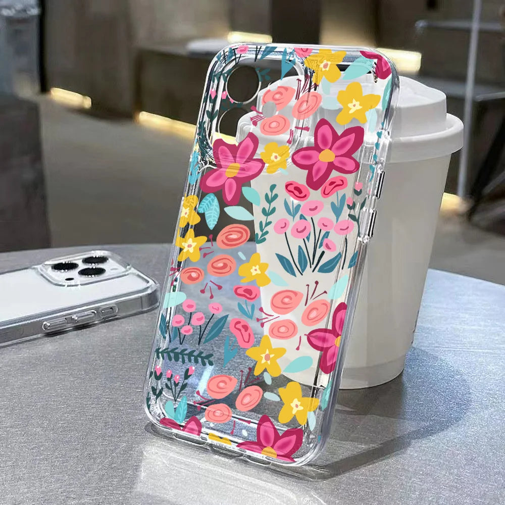 Funda de teléfono transparente con flores para iPhone 17 16 Pro Max, Funda transparente para iPhone 11 15 12 13 14 Pro Max 17 Air 17pro 17 Max