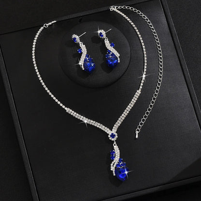 Conjunto de joyería Vintage elegante para mujer, collar con diamantes de imitación brillantes, gargantilla de cristal brillante, pendientes de boda para fiesta, 3 uds.