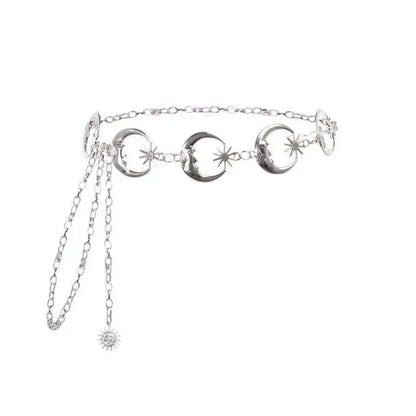 Cinturón de cadena dorada para mujer, cinturones de Metal con forma de luna y sol, pretina para vestido Punk, accesorio vaquero gótico, Ketting Riem largo.