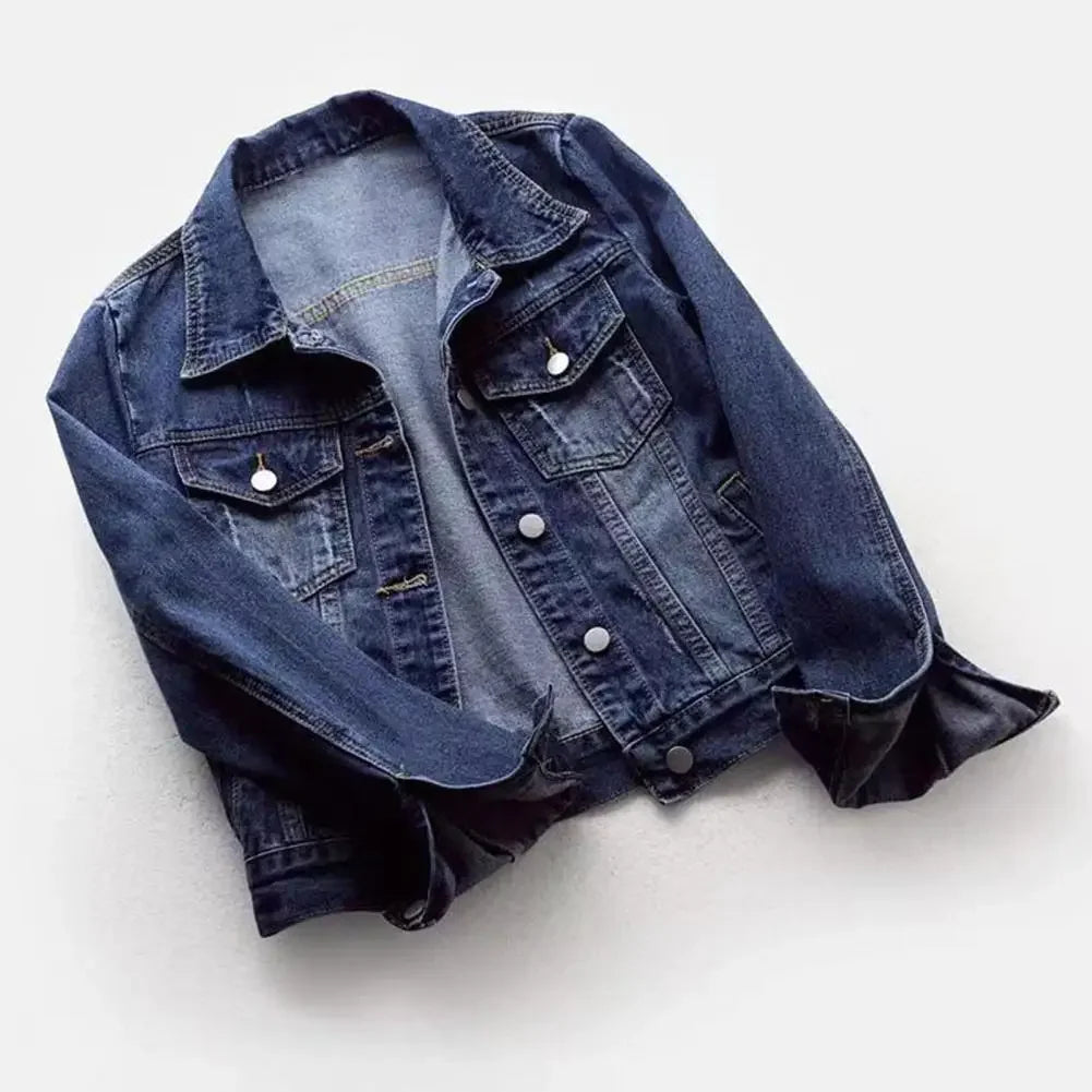 Chaqueta vaquera para mujer, chaqueta con solapa en el pecho y un solo pecho, abrigo corto ajustado de manga larga, chaquetas vaqueras Retro para mujer, prendas de vestir exteriores