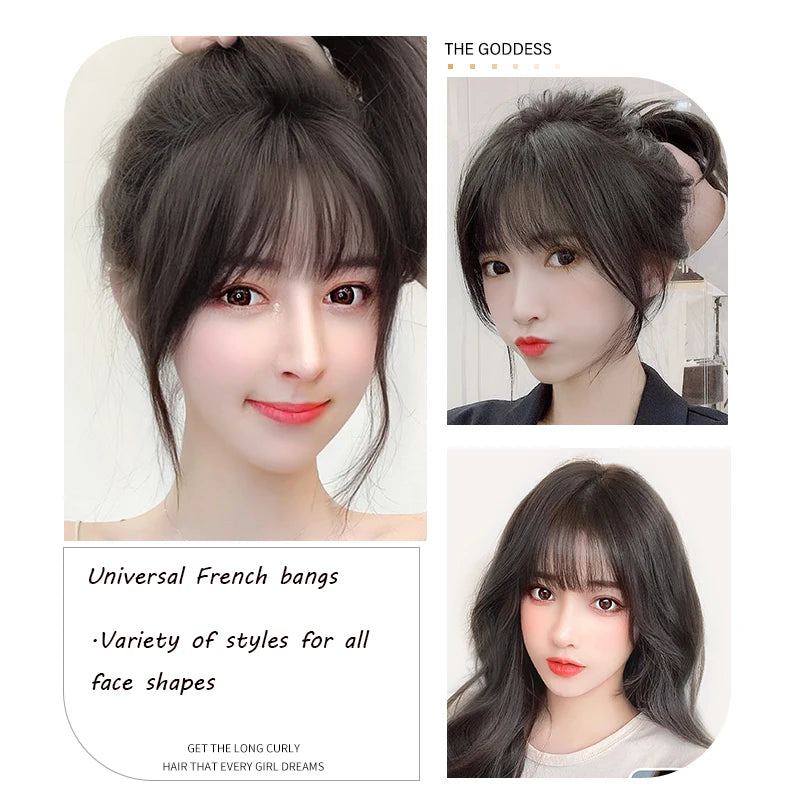 Wig with Air Bangs, Women's Wig Piece, Ultra-thin Traceless Qi Bangs, 5x5cm Women's Toupee with Silk Base Bangs and Cut