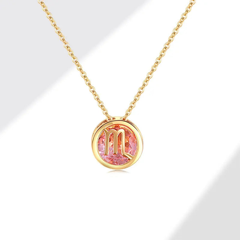 Collares con colgante de 12 constelaciones ahuecados de doble cara Retro para mujer, gargantilla de piedra natal con diamantes de imitación de cristal, signo del zodiaco
