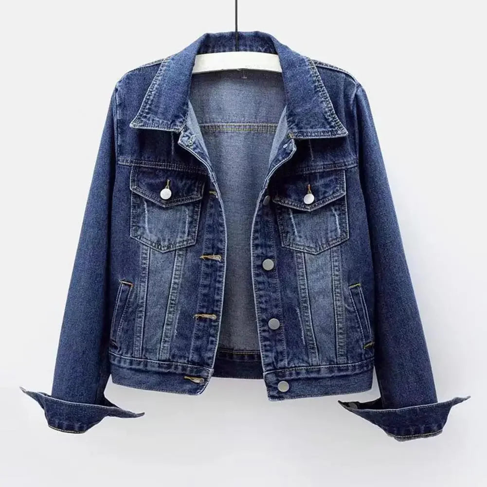 Chaqueta vaquera para mujer, chaqueta con solapa en el pecho y un solo pecho, abrigo corto ajustado de manga larga, chaquetas vaqueras Retro para mujer, prendas de vestir exteriores