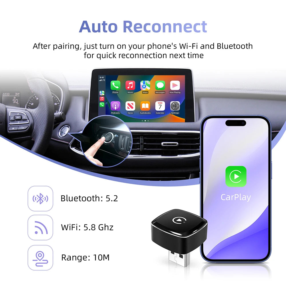 Nuevo adaptador 2 en 1 Mini CarPlay Box con cable a CarPlay inalámbrico Android Auto Smart Box Bluetooth conectar Plug & Play para 98% de coches