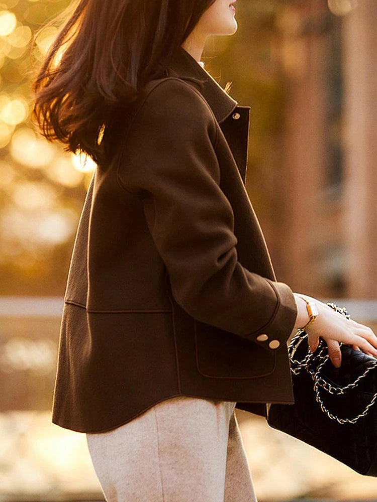 Abrigos de lana cortos lisos clásicos para mujer Otoño Invierno ropa cálida para mujer abotonada abrigo femenino trajes nuevos en prendas de vestir exteriores