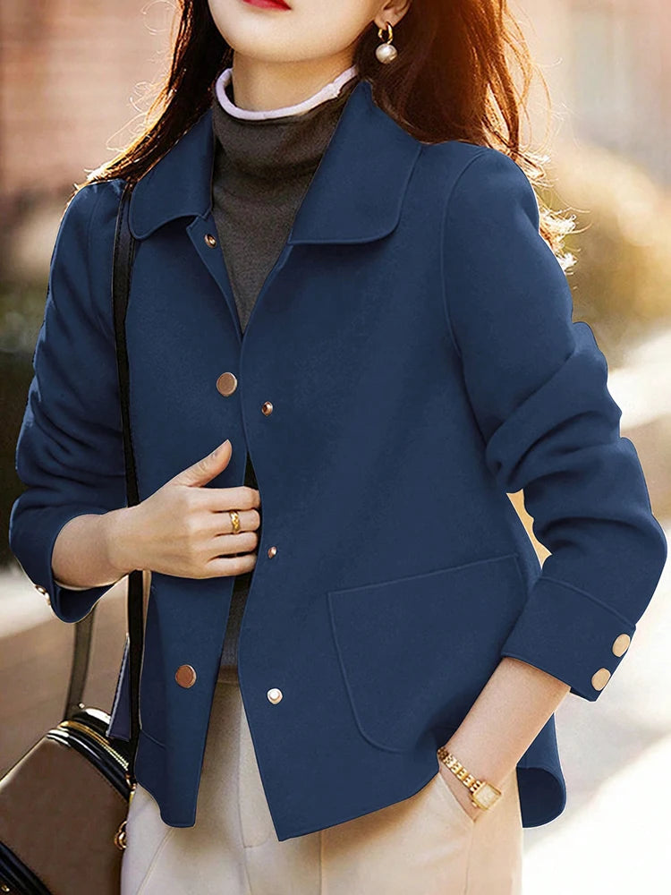 Abrigos de lana cortos lisos clásicos para mujer Otoño Invierno ropa cálida para mujer abotonada abrigo femenino trajes nuevos en prendas de vestir exteriores