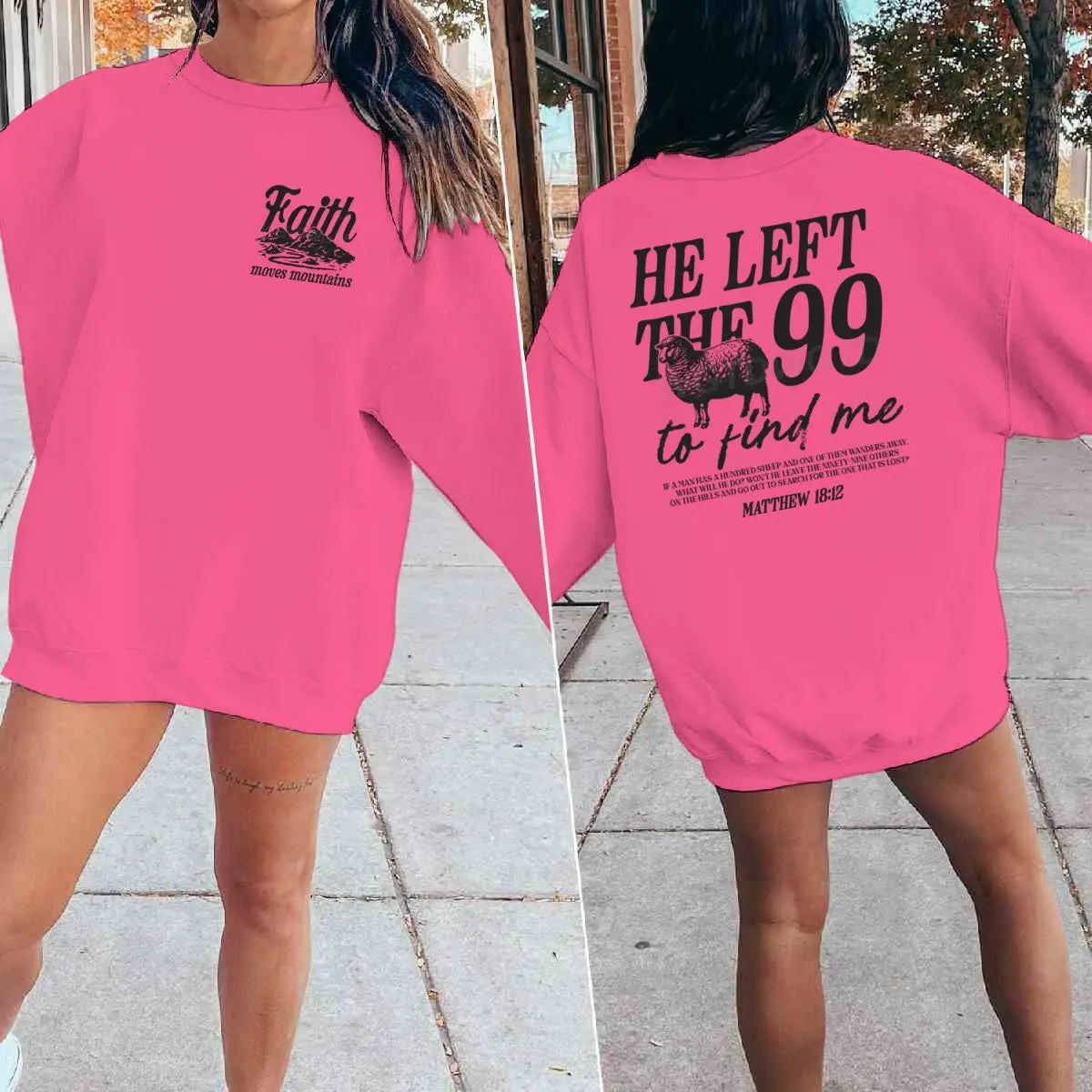 Sudaderas con diseño religioso para hombres y mujeres, con la frase 'Él dejó las 99 para encontrarme', jersey gráfico, regalo de fe religiosa para cristianos, top con cuello redondo.