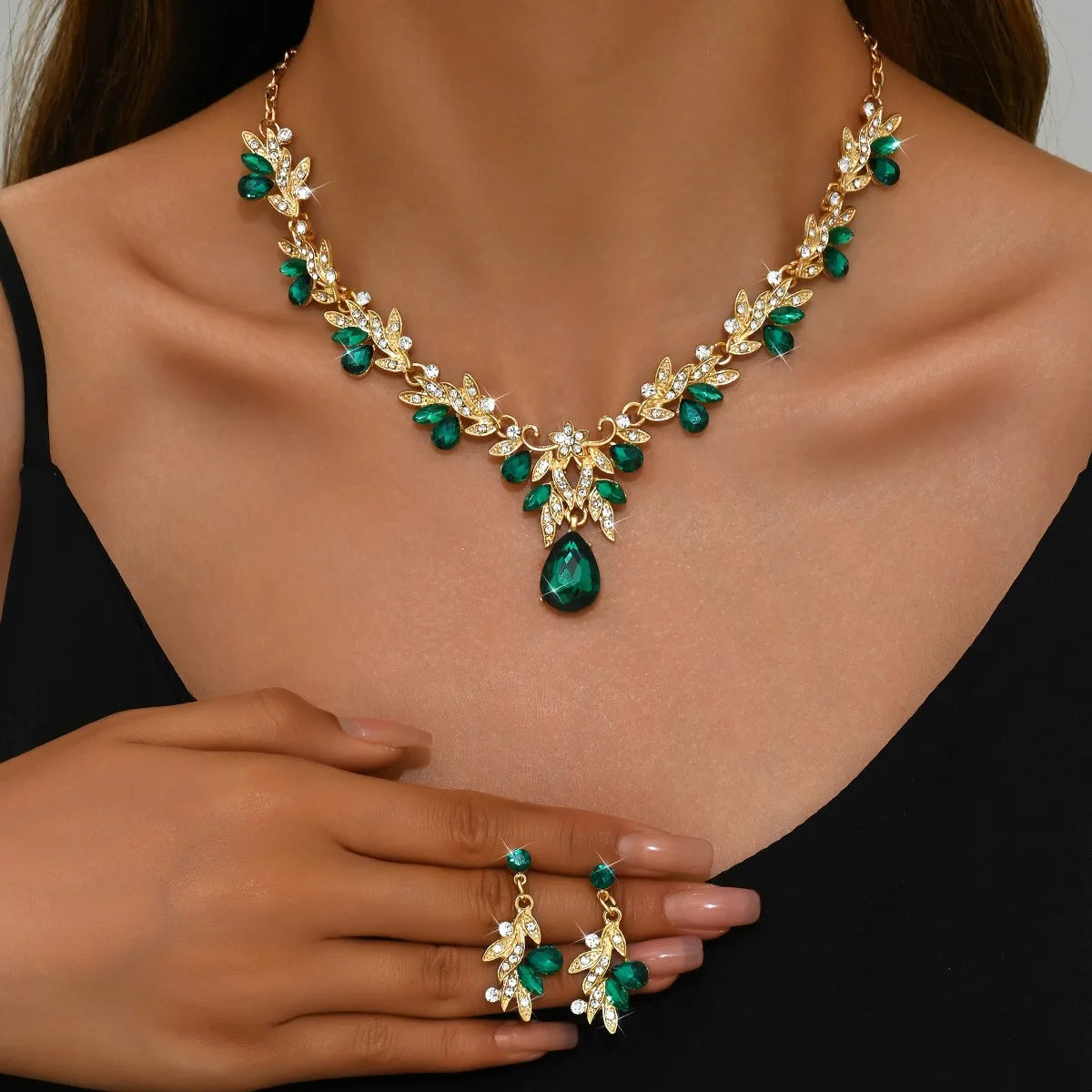 3 uds nuevos conjuntos de Collar de moda para mujer Collar de gota de agua gargantilla Collar pendiente conjunto de joyería para graduación cumpleaños boda nupcial