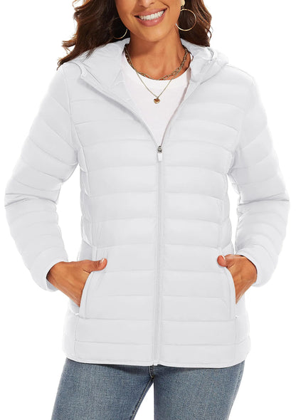 TACVASEN Chaqueta acolchada con capucha y cremallera completa para mujer, abrigos cálidos acolchados de invierno, cortavientos informal, prendas de vestir ligeras acolchadas para exteriores