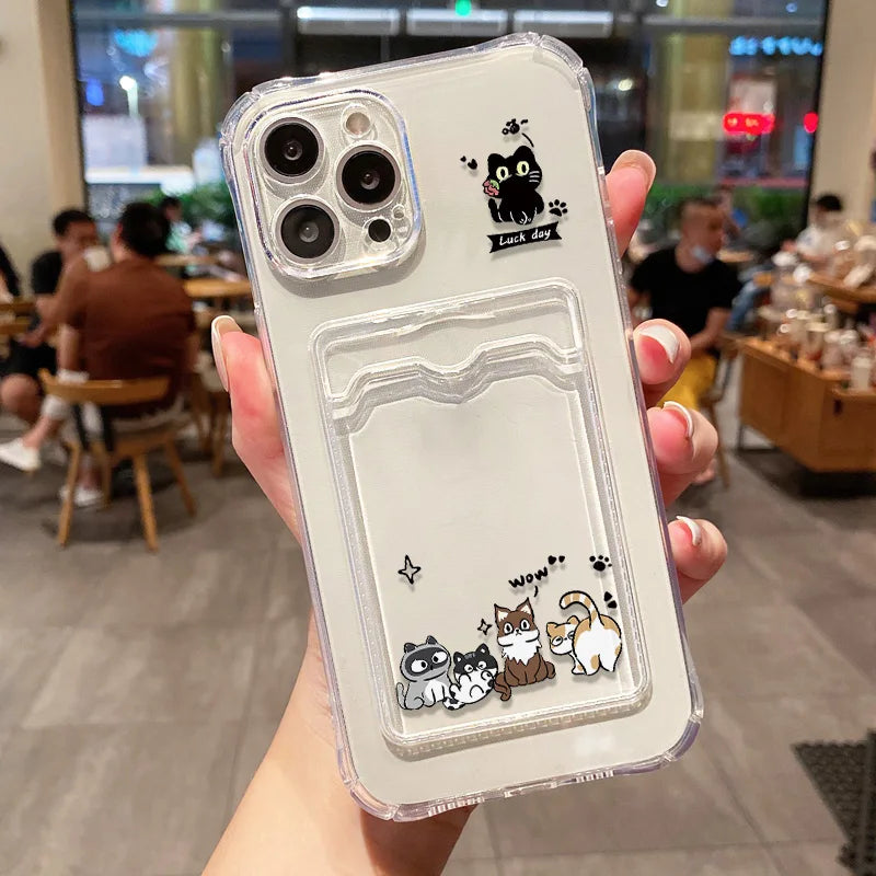Soft Card Holder Phone Case for iPhone 13, 11, 16e, 15, 12, 14, 17, 16 Pro Max, 7 Plus, XR SE, Clear Aesthetic Flower Cover