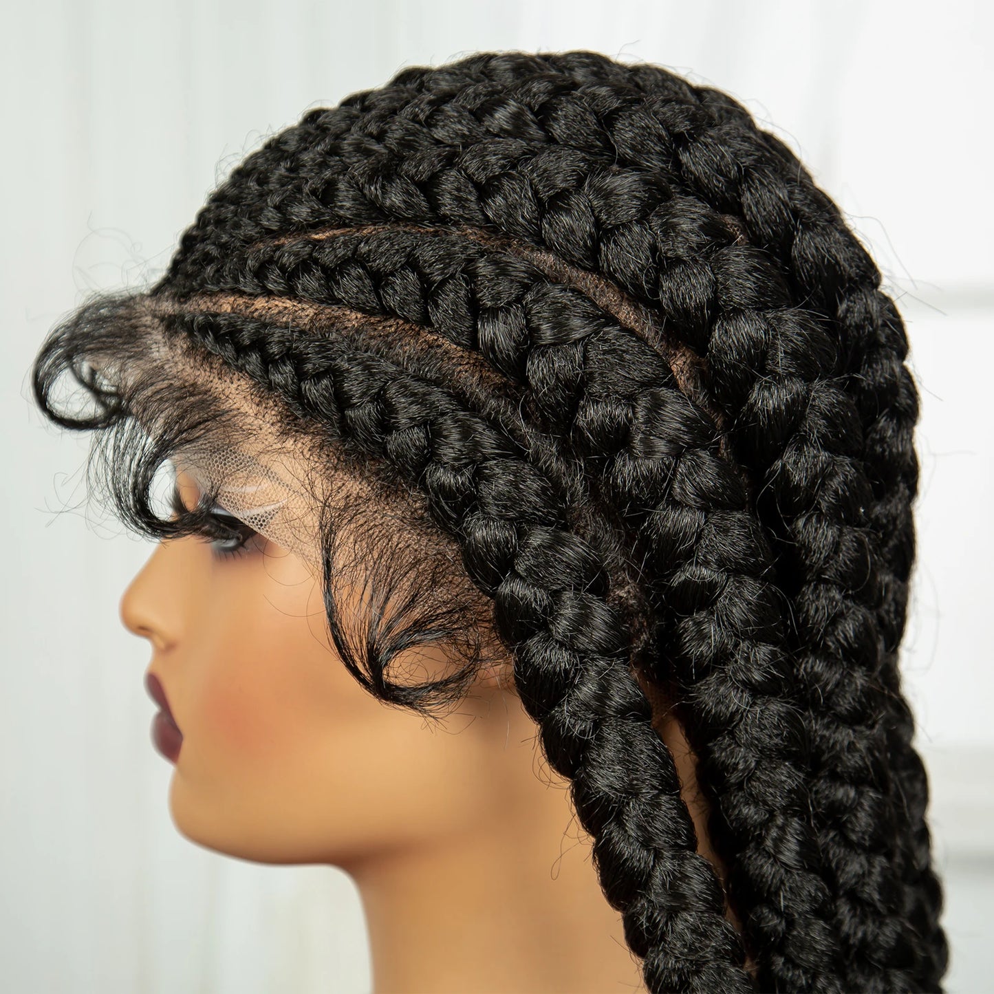 Pelucas trenzadas Cornrow de 32 pulgadas, peluca con trenzas de encaje sintético completo con pelo de bebé, peluca de encaje trenzado sin nudos Frontal para mujeres negras