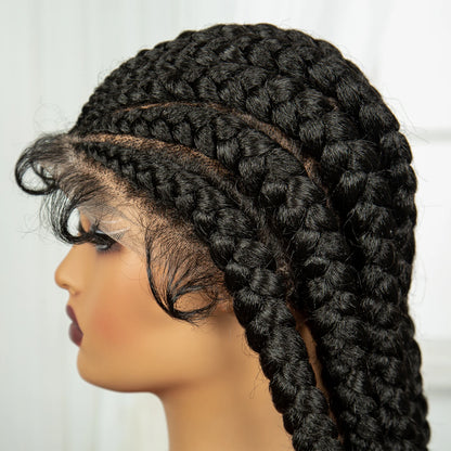 Pelucas trenzadas Cornrow de 32 pulgadas, peluca con trenzas de encaje sintético completo con pelo de bebé, peluca de encaje trenzado sin nudos Frontal para mujeres negras