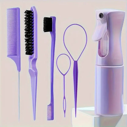 6 unids/set de cepillos para el cabello, botella con pulverizador para peluquería, bucle para trenzado de cabello, peine de cola de rata, cepillo para el cabello con Control de bordes Brsuh