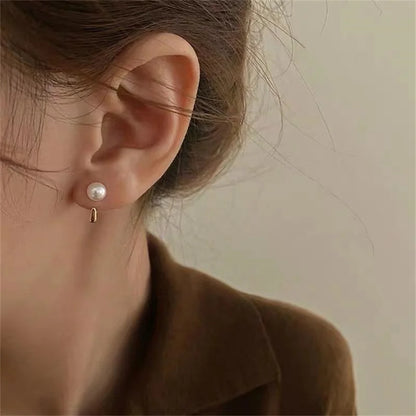 Pendientes coreanos de Metal en forma de corazón, pendientes colgantes en la espalda con perlas de cola de pez para mujeres y niñas, regalo de joyería elegante de cristal 2024