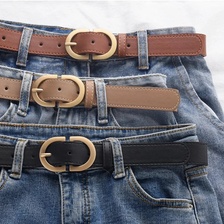 Cinturón decorativo de cuero PU simple con forma de hebilla de aguja de aleación a la moda para mujer, ropa informal diaria para estudiantes, 1 ud.