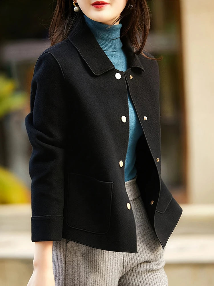 Abrigos de lana cortos lisos clásicos para mujer Otoño Invierno ropa cálida para mujer abotonada abrigo femenino trajes nuevos en prendas de vestir exteriores