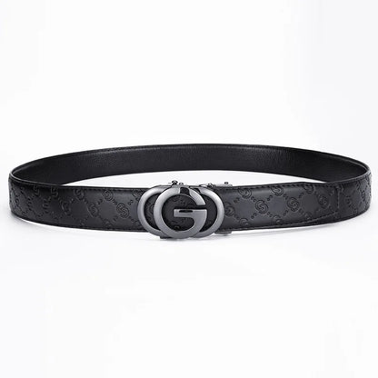Cinturón de lujo para hombre y mujer, cinturón con hebilla automática para hombre, cinturón de cuero genuino de alta calidad, cinturón de negocios con diseño impreso para hombre