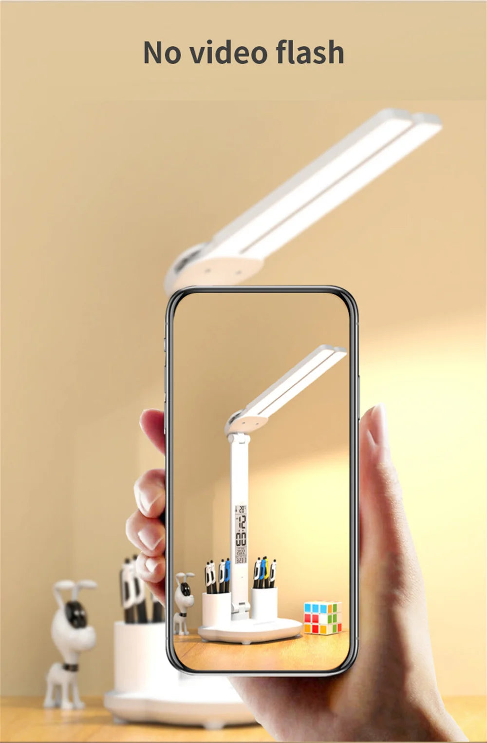 Lámpara de escritorio LED, lámpara de mesa plegable táctil regulable por USB con calendario, reloj de temperatura, luz nocturna para estudio, lámpara de lectura