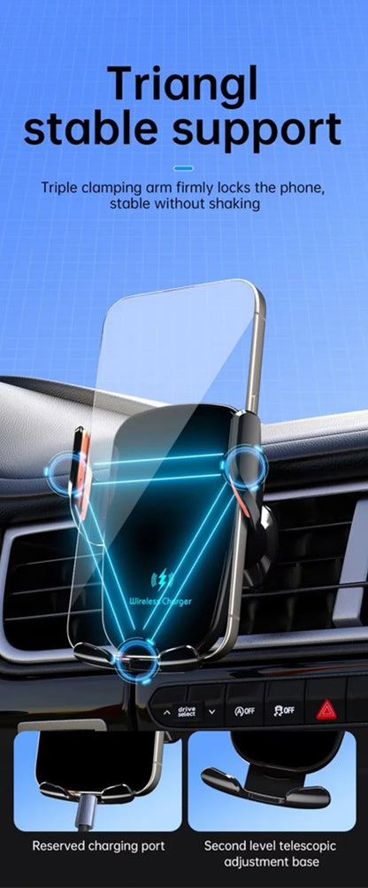 UYUXIO cargador de coche inalámbrico salida de aire soporte de teléfono de carga rápida en el coche para iPhone 16 Pro Max 15 14 12 13 teléfonos Samsung Android