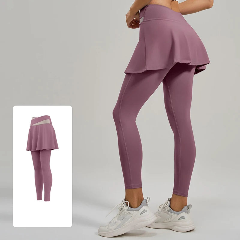 Falda pantalón de yoga para mujer 2026, de cintura alta, con bloques de color, efecto levanta glúteos, leggings con falda, no transparente, que absorbe la humedad, pantalones de yoga y pilates