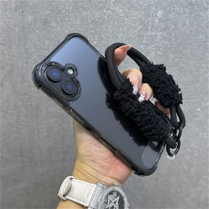 Armadura de parachoques híbrida transparente con correa para la muñeca para iPhone 15 11 12 13 14 16 Pro Max Plus X XS XR cubierta de bolsa de aire a prueba de golpes.