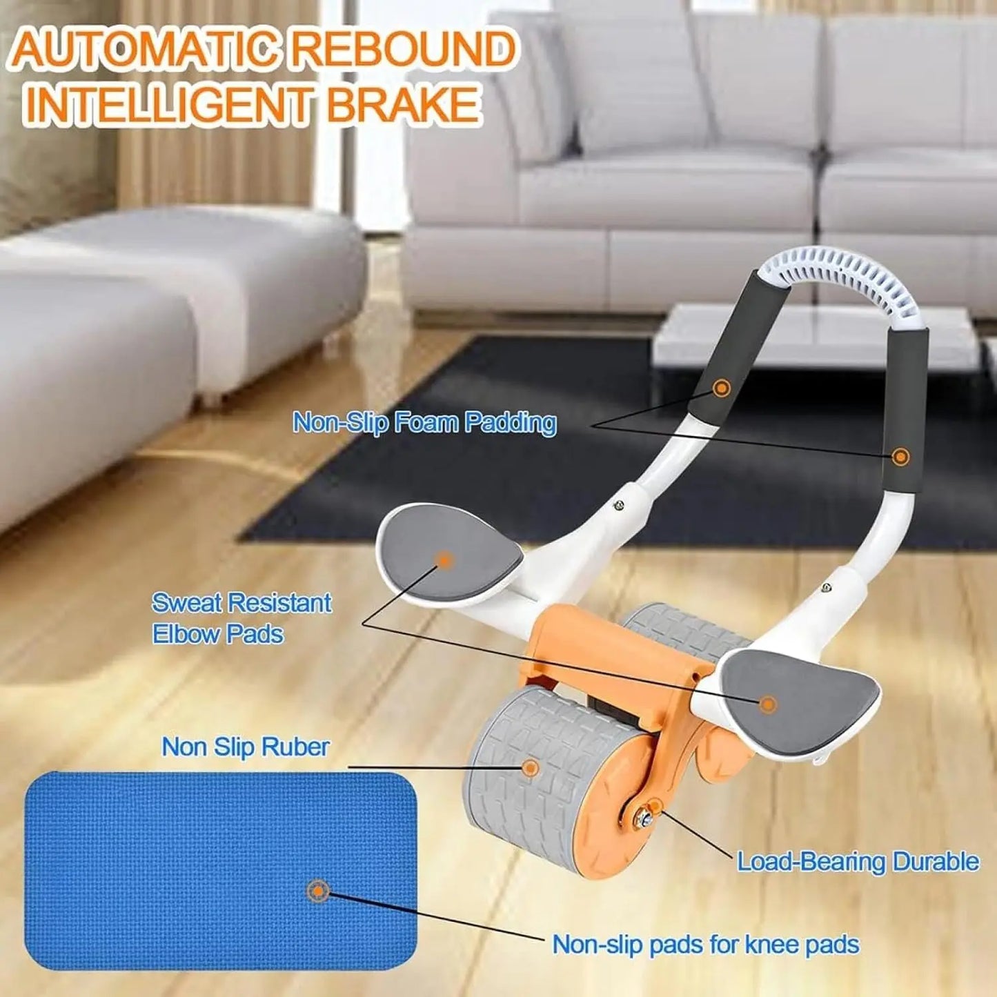 New Abdominal Wheel with Knee Mat and Timer, Automatic Rebound Abdominal Exercise Roller with Elbow Support