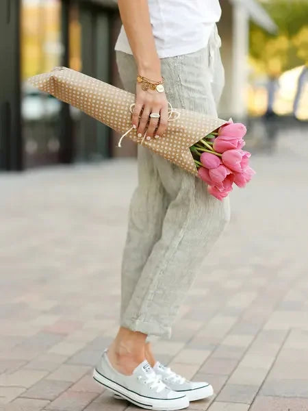 Pantalones informales de lino y algodón para mujer, pantalones hasta el tobillo elásticos de cintura alta de Color sólido para primavera y verano, pantalones Harem con bolsillos para mujer