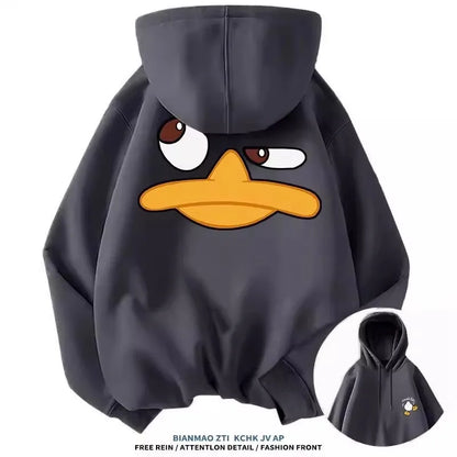 Sudadera con capucha de gran tamaño con diseño de pato de dibujos animados para hombre y mujer, Top informal cálido para deportes al aire libre diarios, Otoño e Invierno