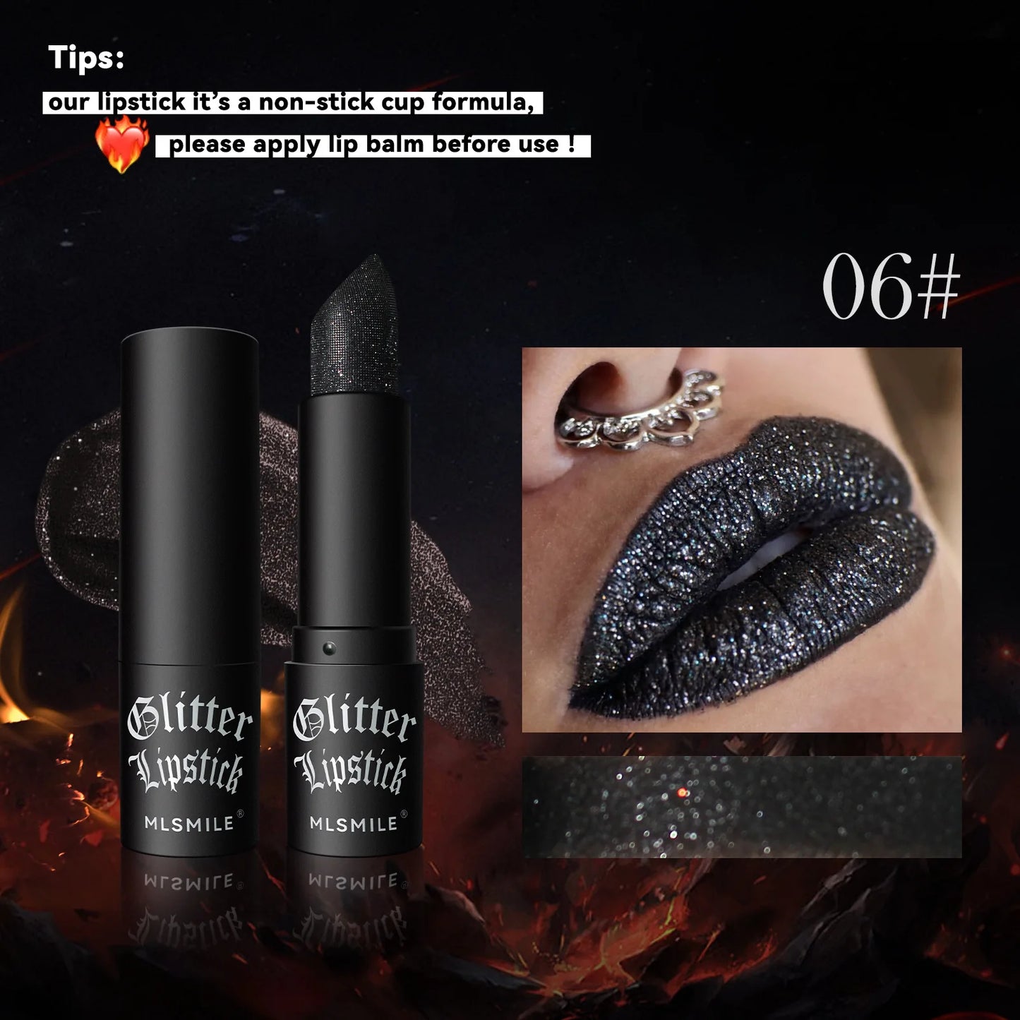 Lápiz labial con purpurina de 7 colores, resistente al agua, de larga duración, diamante nacarado, metálico, brillo de labios negro, maquillaje de labios para mujer, cosmético