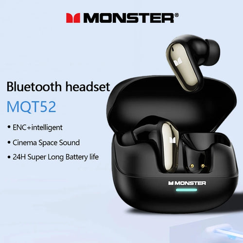 Auriculares inalámbricos Monster MQT52 con Bluetooth 5,4, auriculares para juegos con batería de larga duración, auriculares con sonido estéreo HIFI de modo dual con micrófono