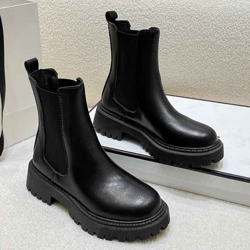 Botas Chelsea, nuevos zapatos de invierno de suela gruesa para mujer, botas cortas de suela gruesa a la moda de otoño para mujer