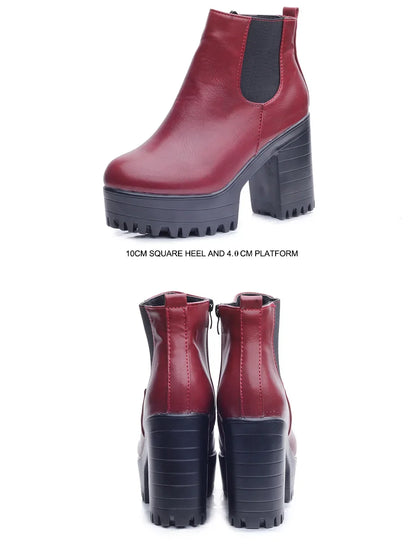 Botas de tacón cuadrado para Mujer, Zapatos con plataforma, de cuero PU, hasta el muslo, para motocicleta