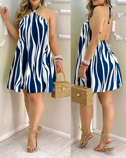 Vestido con cuello halter y estampado floral Vestido halter sin espalda bohemio para primavera y verano Ropa de mujer
