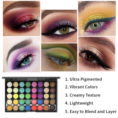 Paleta de sombras de ojos con purpurina, 40 colores, mate, resistente al agua, polvo prensado de larga duración, Kit de cosméticos, paleta de maquillaje de ojos para mujer, moda