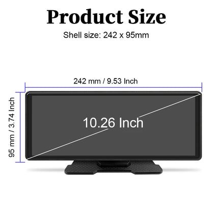 Reproductor de vídeo Multimedia con Radio para espejo de coche de 10,26 pulgadas, pantalla Universal inalámbrica Carplay Android Auto con Bluetooth AUX USB
