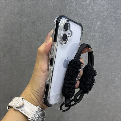 Armadura de parachoques híbrida transparente con correa para la muñeca para iPhone 15 11 12 13 14 16 Pro Max Plus X XS XR cubierta de bolsa de aire a prueba de golpes.